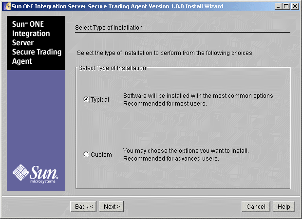 Screen capture displaying the installer screen for selecting the type of installation, either 