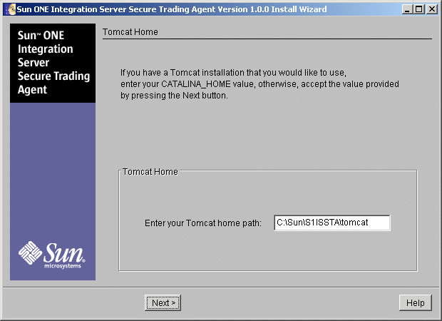 Screen capture displaying the installer screen in which you optionally specify your Tomcat home path.
