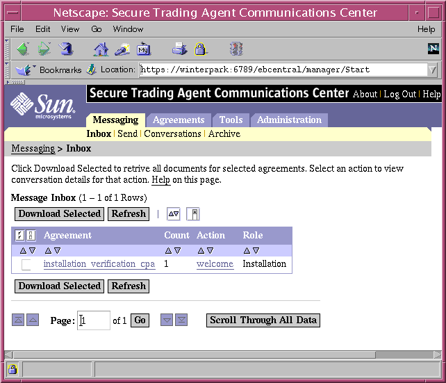 Screen capture displaying the Secure Trading Agent Communications Center Messaging window.

