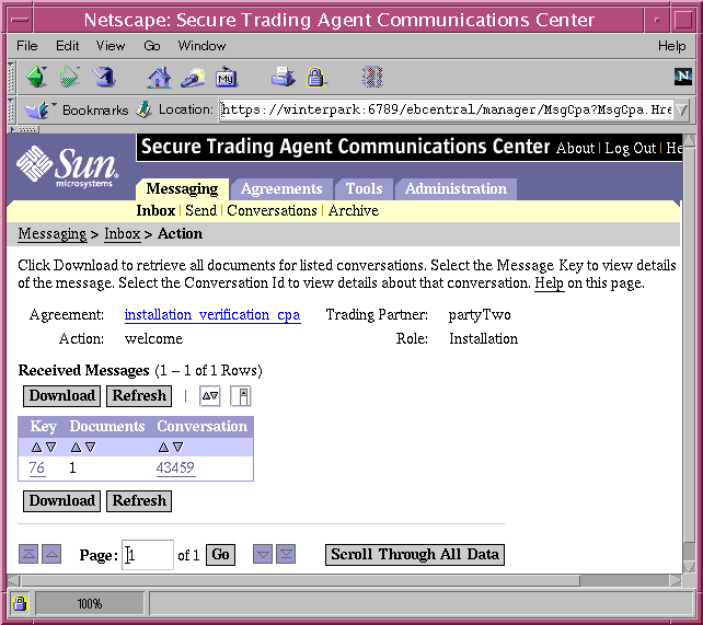 Screen capture displaying the Communications Center Messaging Inbox.

