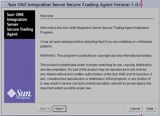 Screen capture displaying the Secure Trading Agent installer Welcome screen.
