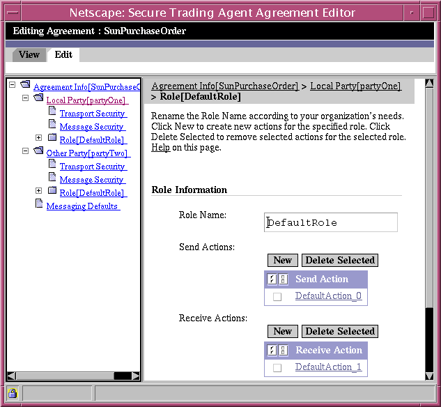 Screen capture of the Agreement Editor displaying the Roles Page.
