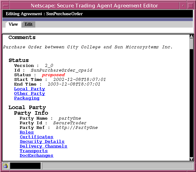 Screen capture of the Agreement Editor displaying the text version of an agreement.

