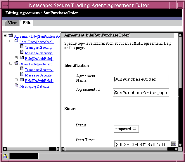 Screen capture of the Agreement Editor displaying the Agreement Information Page.
