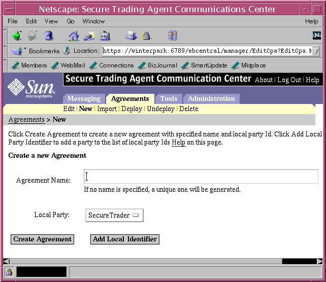 Screen capture of the Communications Center displaying the create new agreement page.
