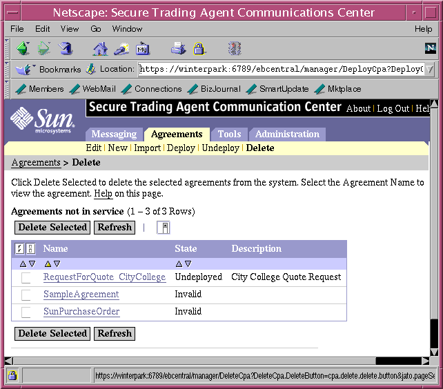 Screen capture of the Communications Center listing agreements that are not in service.
