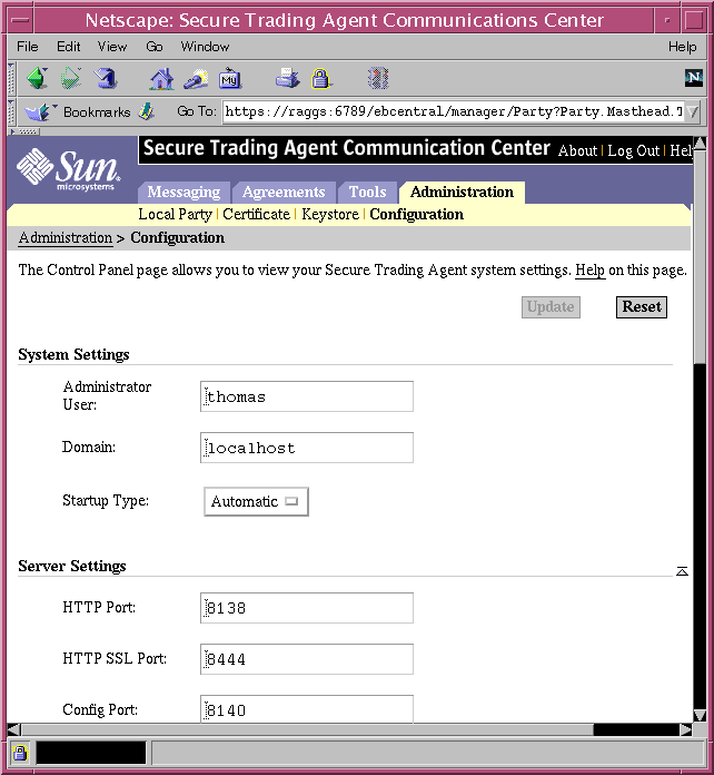 Screen capture of the Communications Center displaying the Control Panel.
