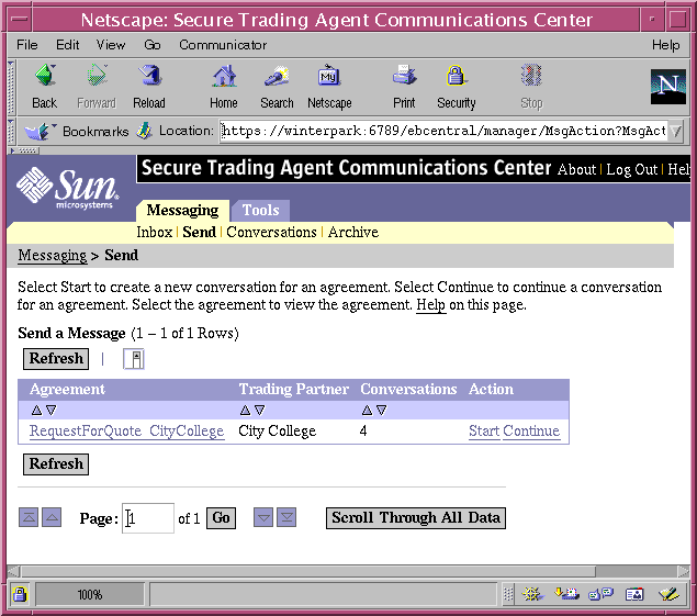 Screen capture of the Communications Center displaying Send from the Messaging tab.
