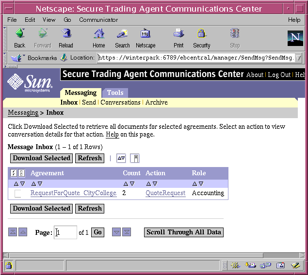 Screen capture of the Communications Center displaying the Message Inbox.
