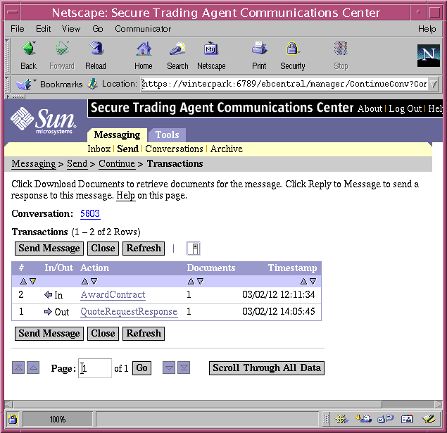 Screen capture of the Communications Center showing a list of actions for the specified conversation.
