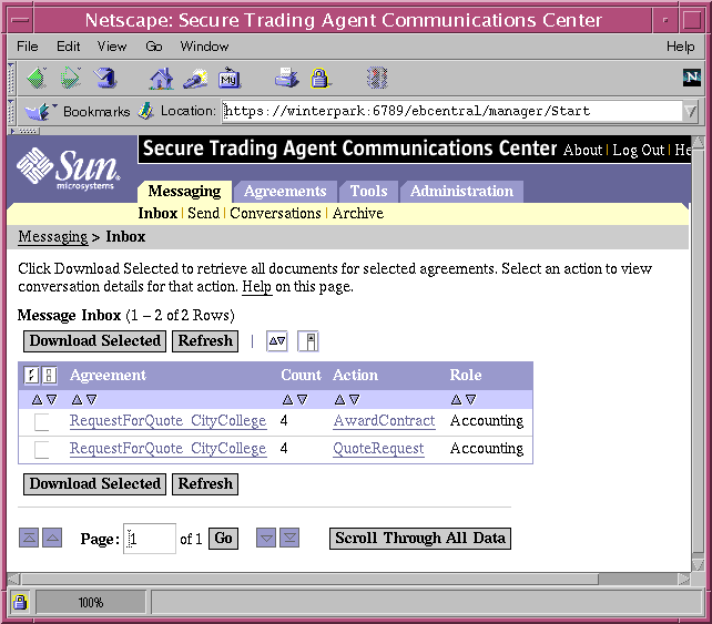 Screen capture showing the Communications Center displaying the Administration tab.
