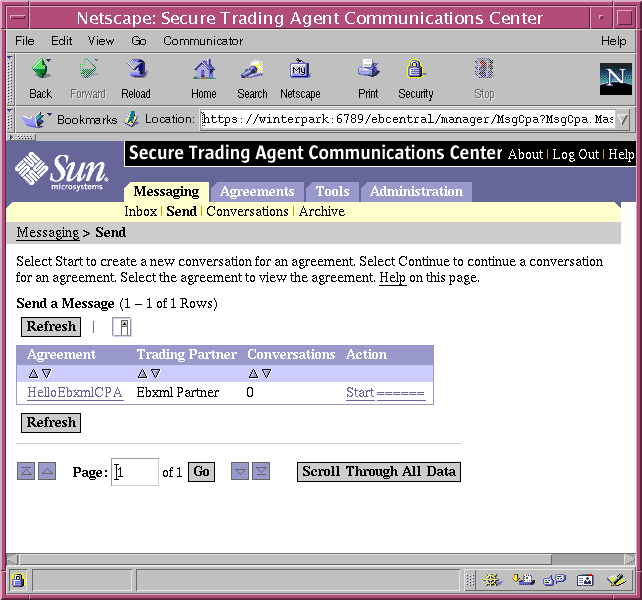Screen capture of the Communications Center displaying the Send Message page.
