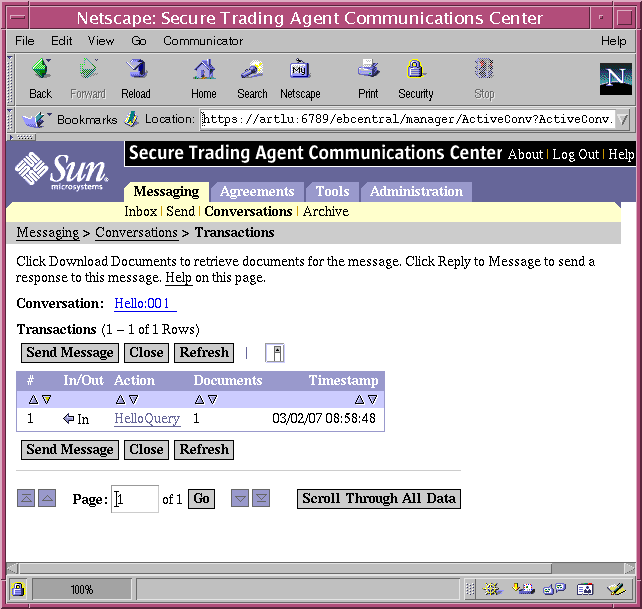 Screen capture of the Communications Center listing the actions for a specific conversation.
