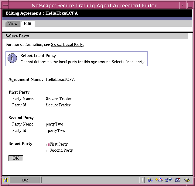 Screen capture of the Agreement Editor displaying the Select Party page.
