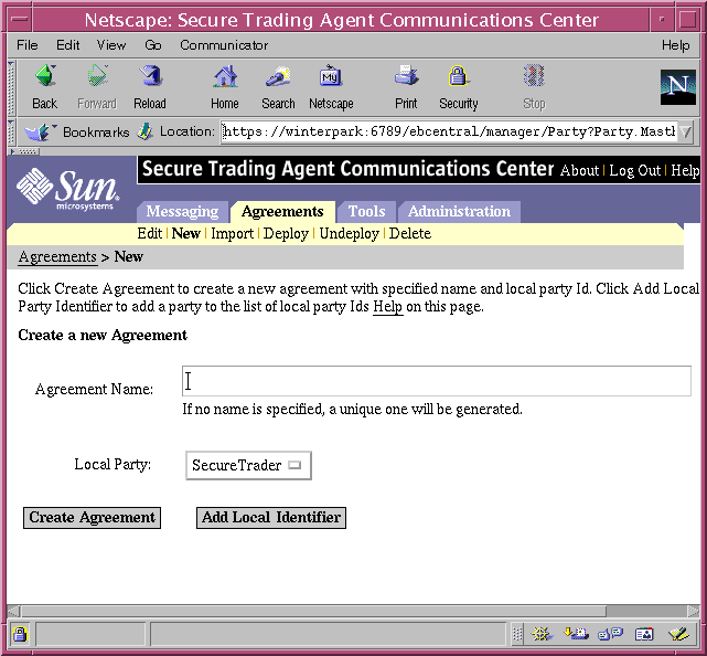 Screen capture of the Communications Center displaying the Create New Agreement page.
