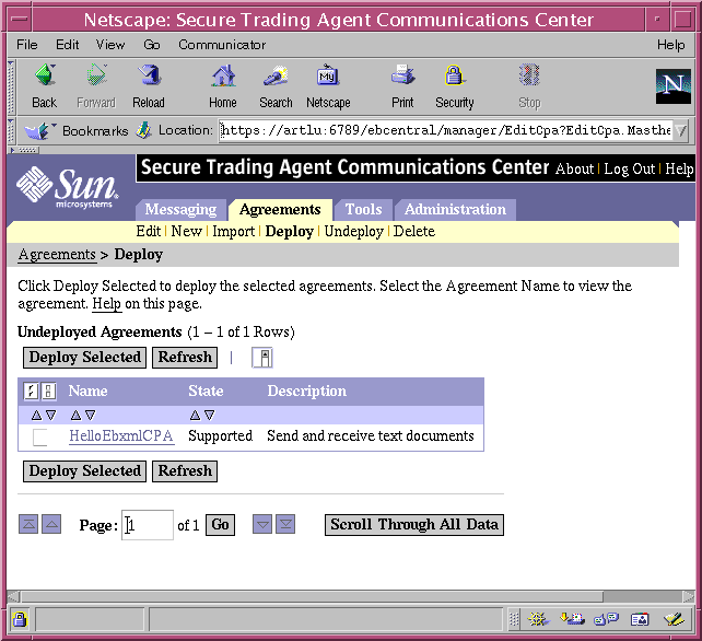 Screen capture of the Communications Center displaying the Deploy Agreement page.
