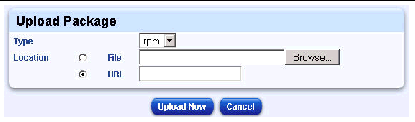 This figure show the Upload Package Window