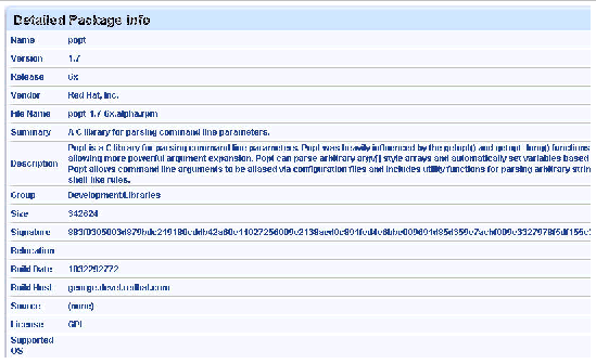 This figure show the Detailed Package Info Window