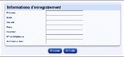 Cette copie d'&eacute;cran illustre le tableau permettant d'enregistrer le logiciel Sun Control Station. Elle contient les boutons Envoyer et Annuler.