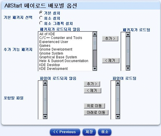 �� �׸��� SuSE AllStart ���̷ε� ������ �ɼ� ���̺��� �����ݴϴ�.