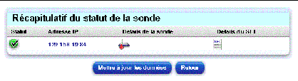 Cette figure présente un exemple d'affichage du tableau Récapitulatif du statut de la sonde.