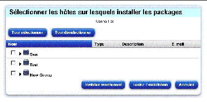 Cette figure illustre la fenêtre Sélectionner les hôtes sur lesquels installer les packages