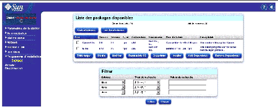 Cette figure illustre la fenêtre du module d'installation du logiciel (packages)