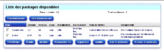 Cette figure illustre la fenêtre Liste des packages disponibles