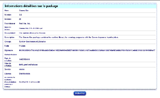 Cette figure illustre la fenêtre Informations détaillées sur le package
