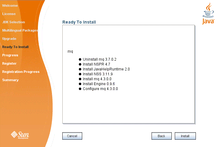 Screen capture showing Message Queue Installer’s
Ready screen. 