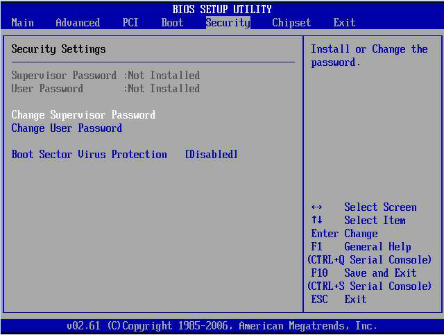 image:Graphic showing BIOS Setup utility: Security Settings.