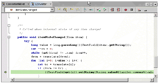 Screenshot of the Source Editor window with text highlighted in green, as described.