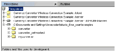 Screenshot of the explorer window showing mounted filesystem sampledir and the filesystems for the currency Converter Wireless Connection Example wizard. 