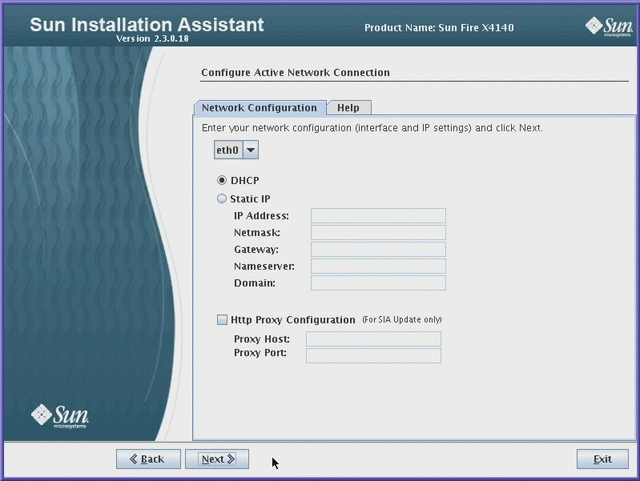 Graphic showing the Configure Active Network Connection screen.