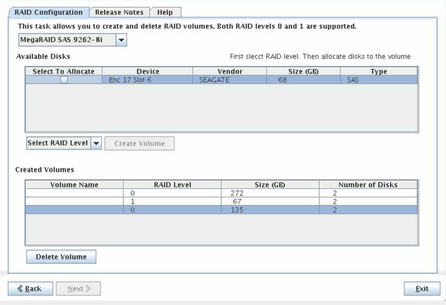 image:The RAID Configuration screen.