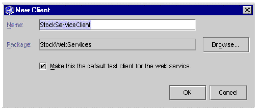 Screenshot of new web service client wizard, opened from web service node. Buttons are Browse, OK, and Cancel.