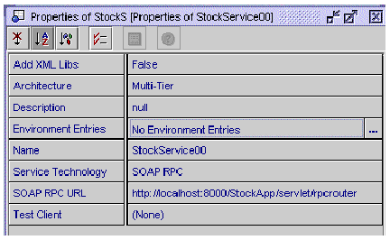 Screenshot showing web service properties with Environment Entries property selected.