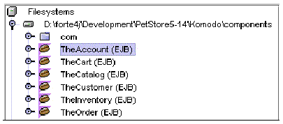 Screenshot of Explorer display showing several logical EJB nodes.