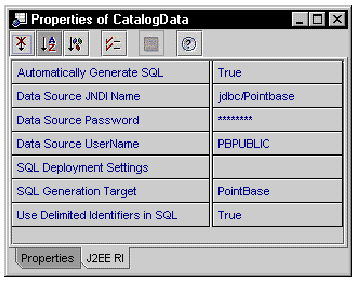Screenshot of the EJB module's property sheet with J2EE RI-specific tab selected.