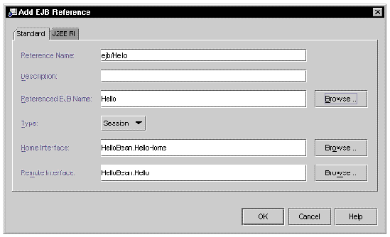 Screenshot of the application client's Add EJB Reference Dialog. 