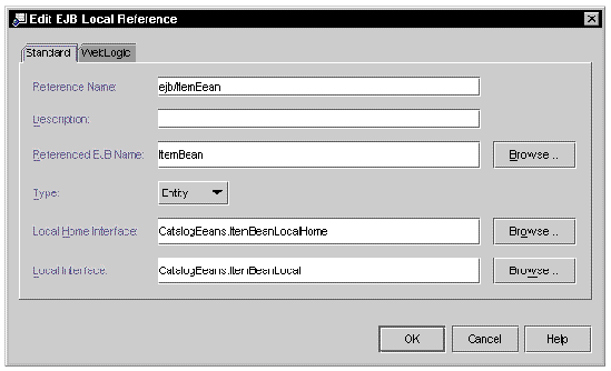 Screenshot of Add Local EJB Reference dialog box.