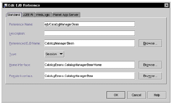 Screenshot of EJB Reference Property editor with additional value in Referenced EJB Name field.