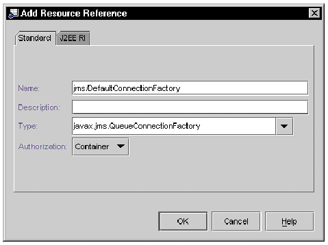 Screenshot of the web module's Add Resource Reference dialog.