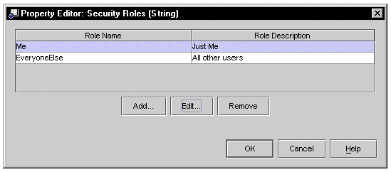 Screenshot of the web module's Security Roles Property Editor.	