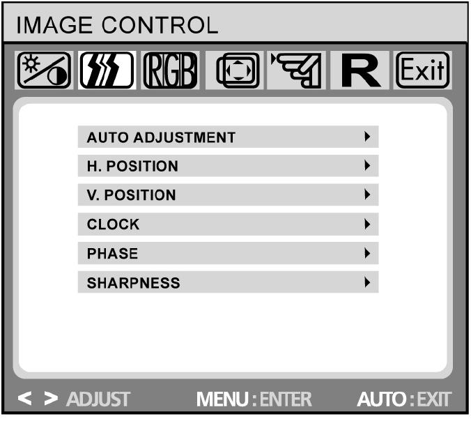 A graphic which is a facimilie of how the monitor's OSD display appears whenever the Image control function is being accessed.