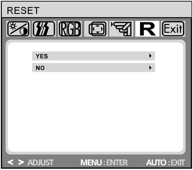 A graphic which is a facimilie of how the monitor's OSD display appears whenever the color reset function is being accessed.