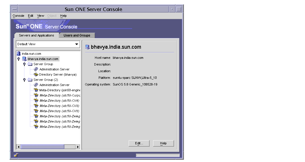 Figure shows the Sun ONE Console’s interface.