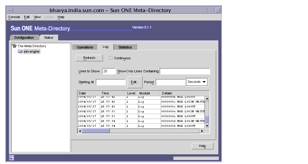 Figure shows the ’Log’ window for the Connectors.