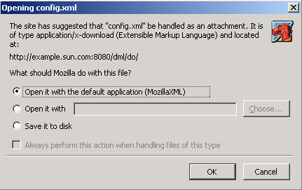 Use this dialog box to indicate how your browser should handle the configuration file.