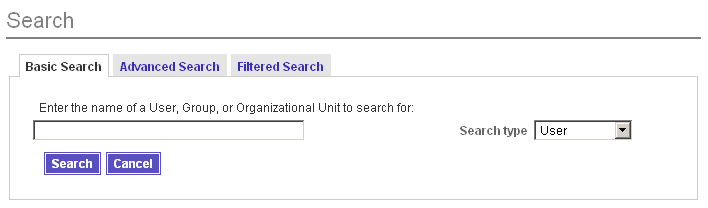 Use the Basic Search tab to search for users, groups, or organizational units.